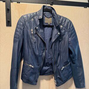 Muubaa Women's Blue Leather Jacket